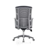 Chaise de Bureau Ergonomique en Maille Grise avec Accoudoirs Fixes et Roulettes – Image 2