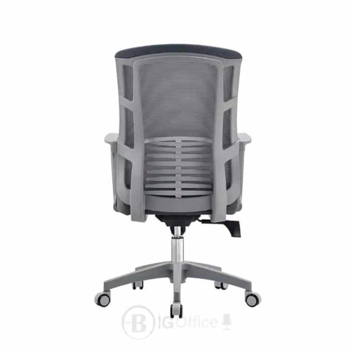 Chaise de Bureau Ergonomique en Maille Grise avec Accoudoirs Fixes et Roulettes – Image 2