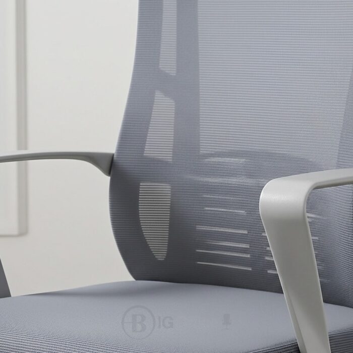 Chaise de Bureau Ergonomique en Maille Grise avec Accoudoirs Fixes et Roulettes – Image 3