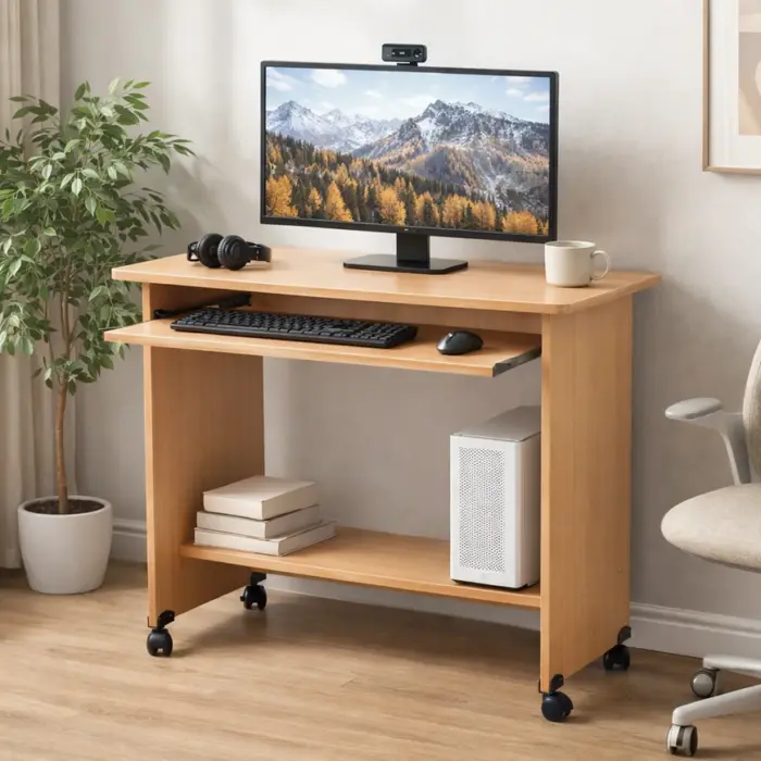 Table Ordinateur en bois avec support clavier – Image 3