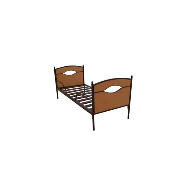 Lit métallique avec panneaux en bois