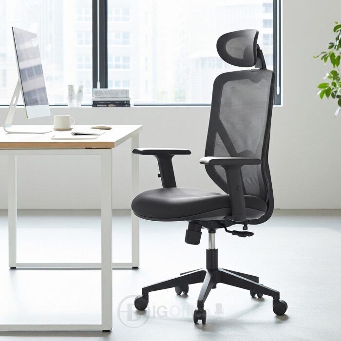 Chaise Manager Ergonomique en Tissu Mesh avec Appui-tête – Siège de Bureau Maroc – Image 9