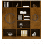 Bibliothèque de bureau en bois design avec niches et portes décoratives