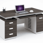 Bureau de direction moderne bicolore – Avec caissons de rangement intégrés