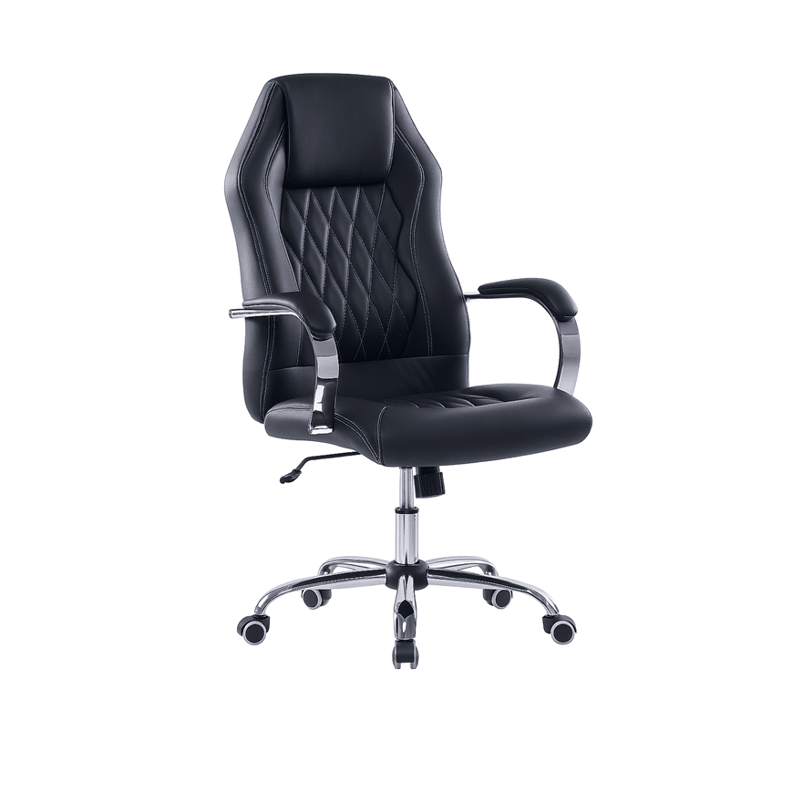 chaise-bureau-ergonomique-similicuir-noir-premium Chaise de Bureau Ergonomique en Similicuir Noir avec Coutures Losange – Design Élégant et Confort Premium – Image 1