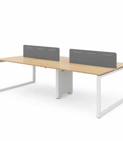Bureau multiposte 4 places en bois clair avec séparations grises
