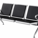 Banquette d’attente 3 places en métal inoxydable et similicuir noir