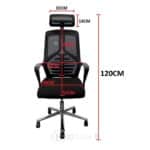 Chaise de bureau ergonomique en mesh noir avec appui-tête et piètement chromé – Image 2