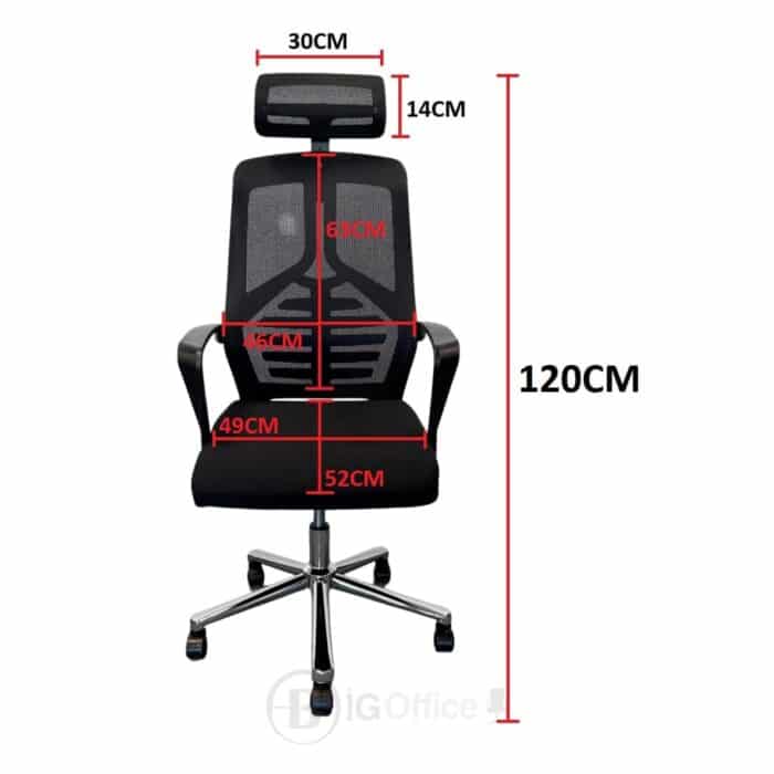 Chaise de bureau ergonomique en mesh noir avec appui-tête et piètement chromé – Image 2