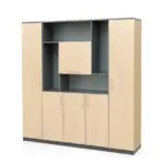 Armoire de bureau en bois clair avec niches ouvertes – Design moderne et fonctionnel