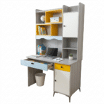 Bureau Élève Moderne avec Rangements Colorés – Bois Clair, Jaune & Bleu – Image 2