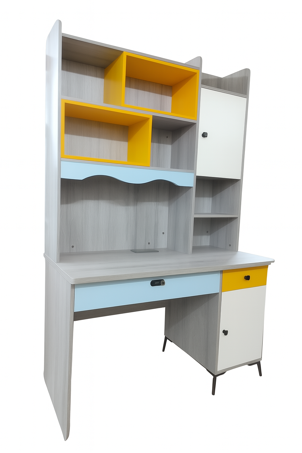 Bureau élève moderne avec rangements colorés jaune et bleu – Big Office Maroc