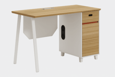 Bureau Moderne avec Caisson Intégré – Finition Bois et Blanc