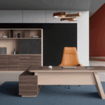 Bureau de direction design avec retour en bois MDF