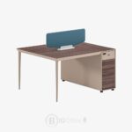 Bureau opérateur 2 postes avec cloison en tissu – 140x120x75 cm