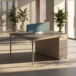 Bureau opérateur 2 postes avec cloison en tissu – 140x120x75 cm – Image 2
