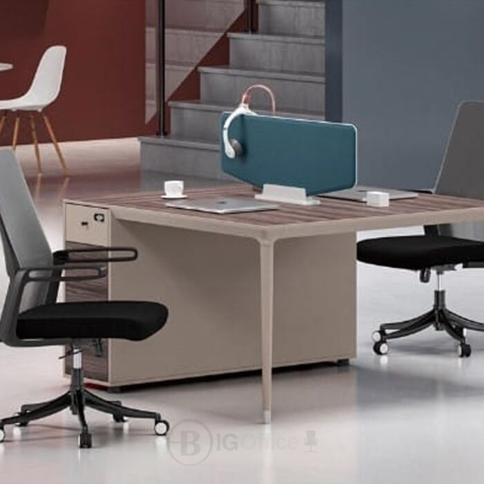 Bureau opérateur 2 postes avec cloison en tissu – 140x120x75 cm – Image 3
