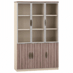 Armoire de Bureau 3 Portes Vitrées + 3 Portes Bois – Design Professionnel en Bois Clair et Beige