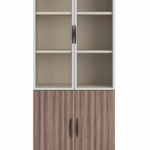Armoire de Bureau avec Portes Mi-Vitrées – Bois Clair & Beige