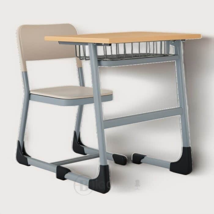 Table scolaire individuelle avec siège intégré et panier de rangement – Image 4