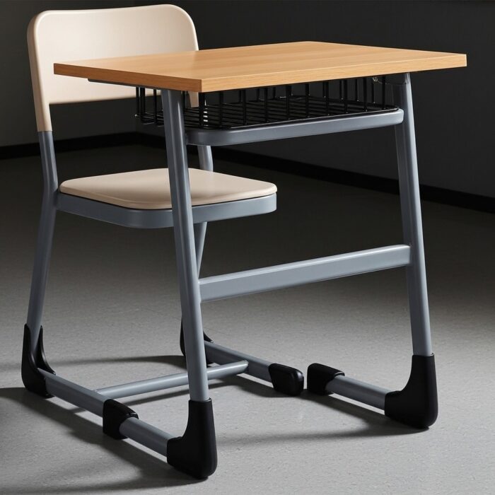 Table scolaire individuelle avec siège intégré et panier de rangement – Image 3