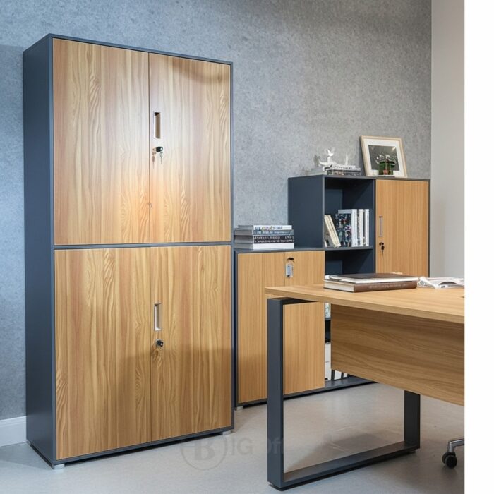 Armoire Bibliothèque Métal Bois à Double Compartiment – Modèle HX-W0602ZY – 90x185x40 cm – Image 5