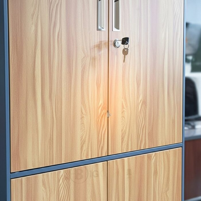 Armoire Bibliothèque Métal Bois à Double Compartiment – Modèle HX-W0602ZY – 90x185x40 cm – Image 6