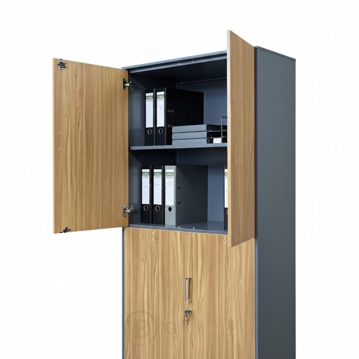 Armoire Bibliothèque Métal Bois à Double Compartiment – Modèle HX-W0602ZY – 90x185x40 cm – Image 9