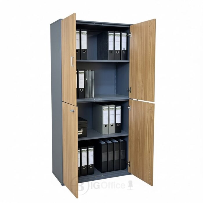 Armoire Bibliothèque Métal Bois à Double Compartiment – Modèle HX-W0602ZY – 90x185x40 cm – Image 8