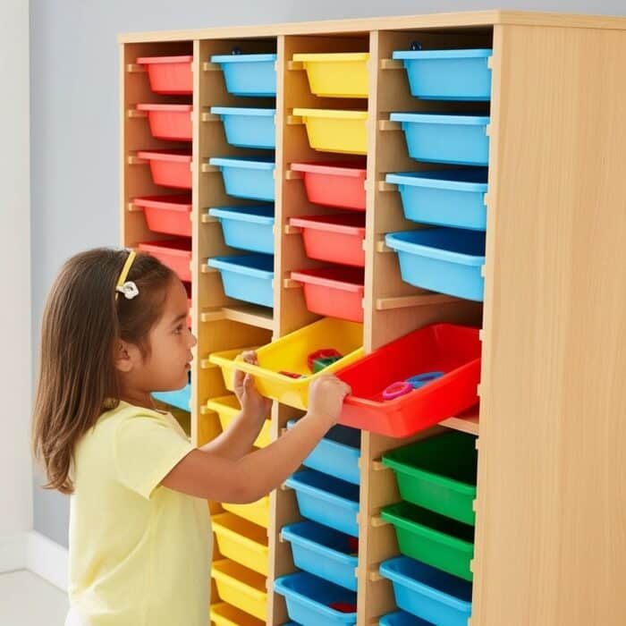 Armoire pédagogique avec bacs de rangement multicolores – 60 bacs – Image 8