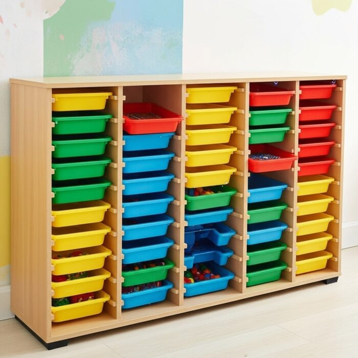 Armoire pédagogique avec bacs de rangement multicolores – 60 bacs – Image 3