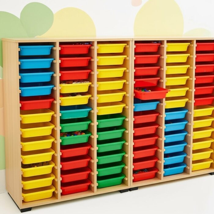 Armoire pédagogique avec bacs de rangement multicolores – 60 bacs – Image 4
