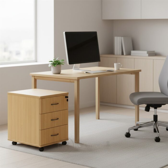 Caisson mobile MDF 3 tiroirs avec serrure – Finition bois personnalisable – Image 4
