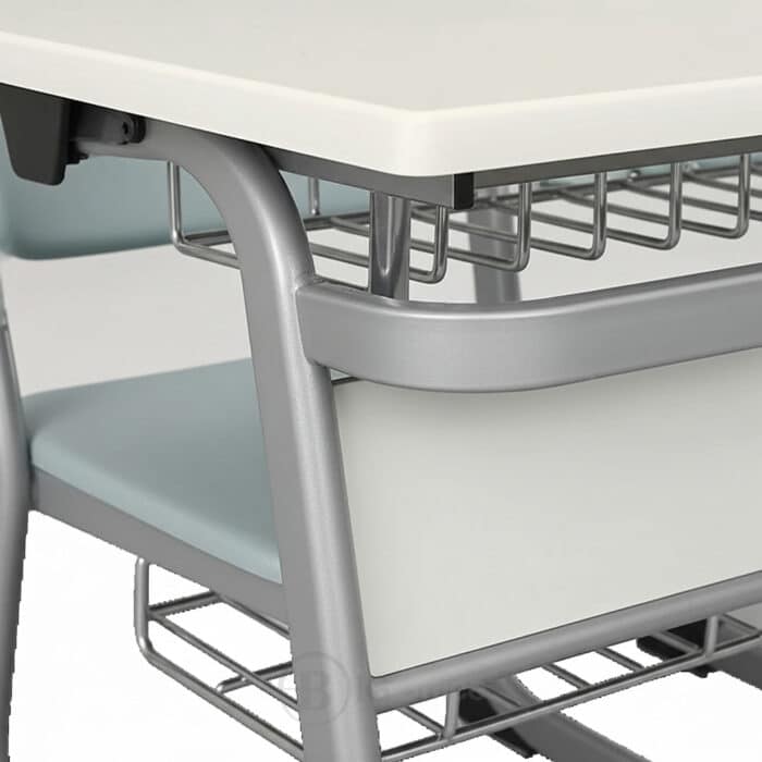 Table scolaire double avec sièges intégrés et étagères de rangement – Image 2