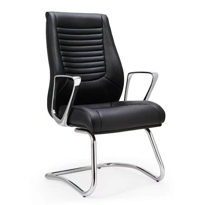 Fauteuil de direction avec 2 chaises visiteurs – Simili cuir noir, structure chromée – Image 2