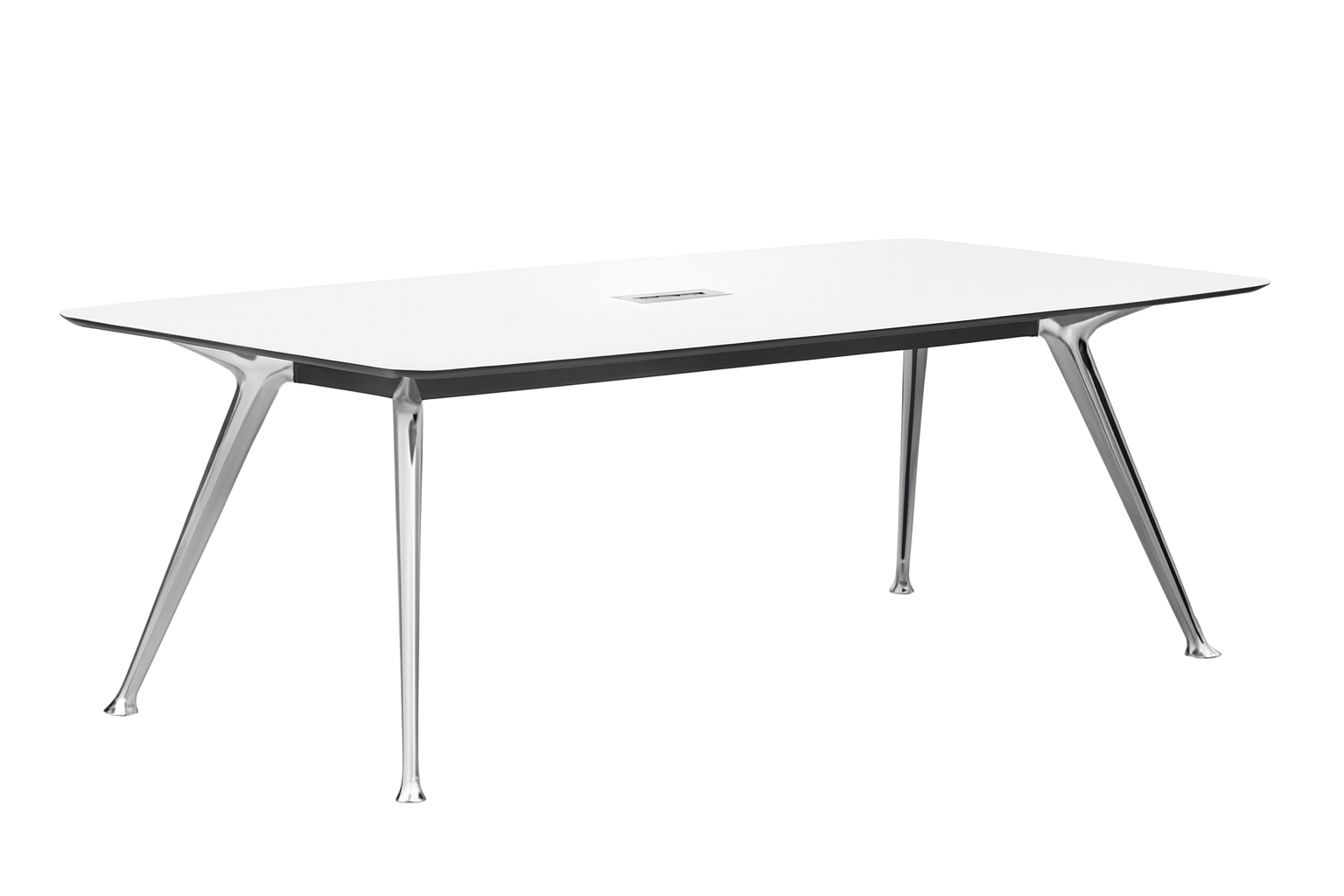table de réunion design plateau blanc avec piètement aluminium poli pour salle de conférence
