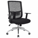 Chaise de bureau ergonomique en mesh noir avec accoudoirs réglables et roulettes