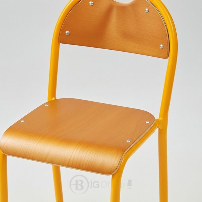 Chaise scolaire classique – structure jaune avec assise et dossier en bois – Image 2