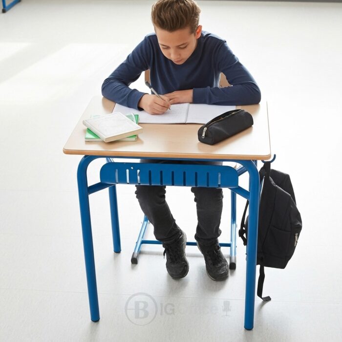 Table scolaire individuelle – Structure tubulaire bleue avec tablette intégrée – Image 5