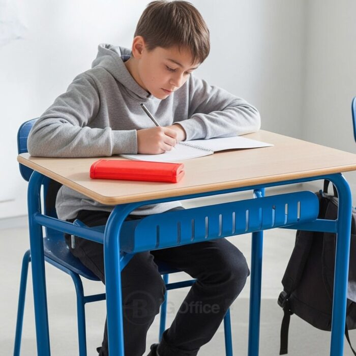 Table scolaire individuelle – Structure tubulaire bleue avec tablette intégrée – Image 7