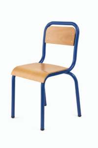 Chaise Scolaire Classique – Structure Métal Bleu - Assise Bois – Image 2