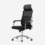 Chaise de bureau ergonomique en mesh avec appui-tête - Fauteuil direction respirant, assise confort, piètement chromé – Image 3