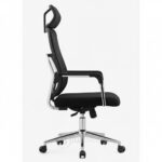 Chaise de bureau ergonomique en mesh avec appui-tête - Fauteuil direction respirant, assise confort, piètement chromé – Image 5