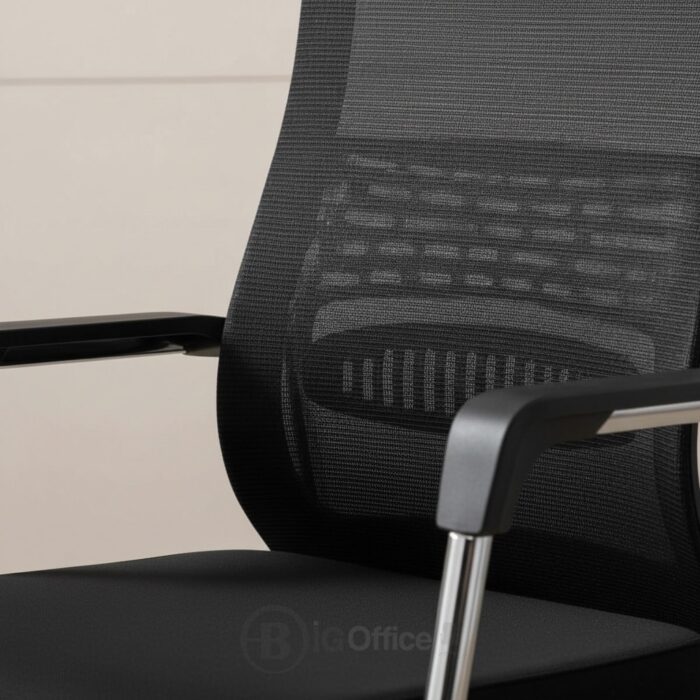Chaise de bureau ergonomique en mesh avec appui-tête - Fauteuil direction respirant, assise confort, piètement chromé – Image 4
