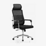 Chaise de bureau ergonomique en mesh avec appui-tête - Fauteuil direction respirant, assise confort, piètement chromé