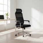 Chaise de bureau ergonomique en mesh avec appui-tête - Fauteuil direction respirant, assise confort, piètement chromé – Image 6