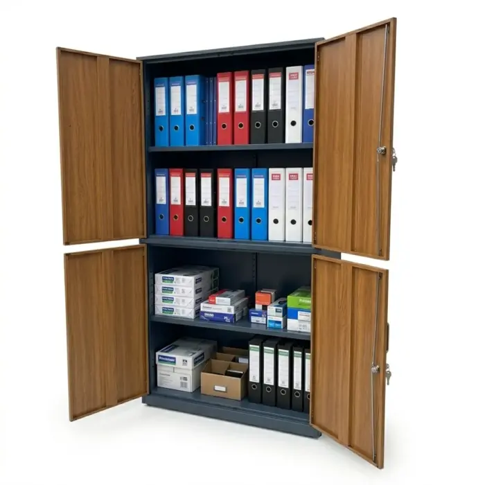 Armoire métallique à quatre portes battantes effet bois – Image 2