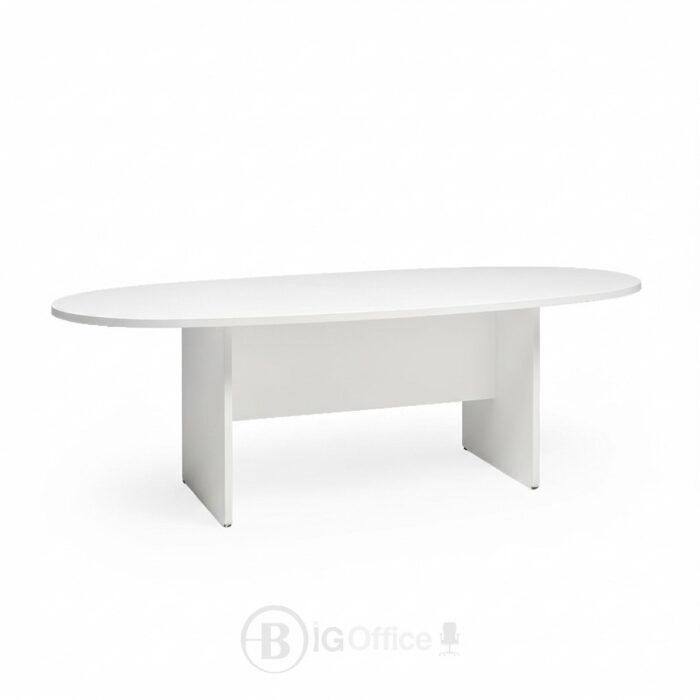 Table de Réunion Ovale Blanche Moderne - 240x120 cm – Bureau Professionnel Élégant – Image 3