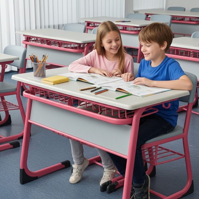 Table Écolier Deux Places avec 2 Chaises – Mobilier Scolaire Ergonomique – Image 3
