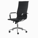 Chaise de bureau design en simili cuir noir avec dossier haut et piètement chromé